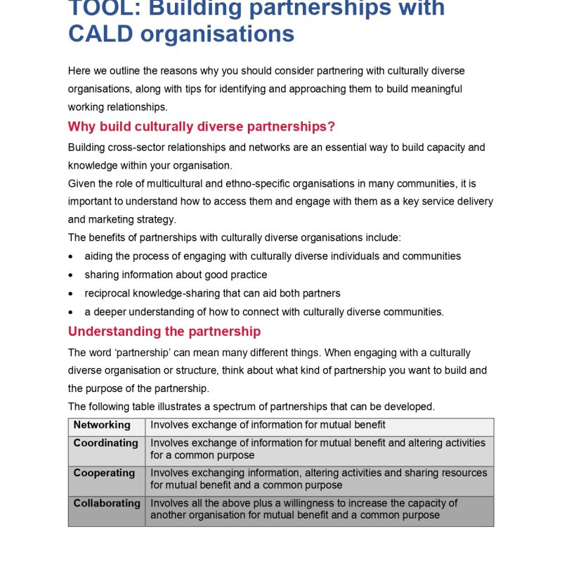 Building Partnership with CALD Organisations