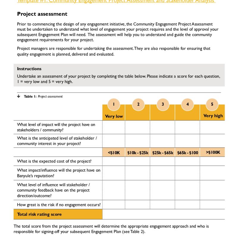 Community Engagement Project Assessment and Stakeholder Analysis – City of Banyule