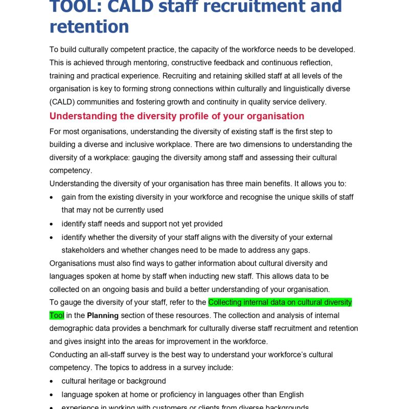 CALD staff recruitment and retention